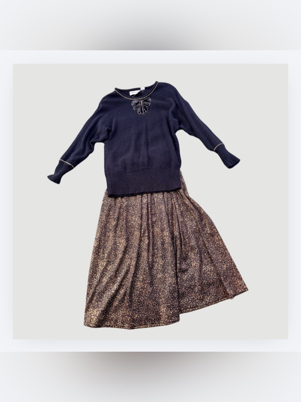 Andrea Gayle VTG Women’s Sweater & Skirt Set, Sz M, Black Gold Sparkle Sequins